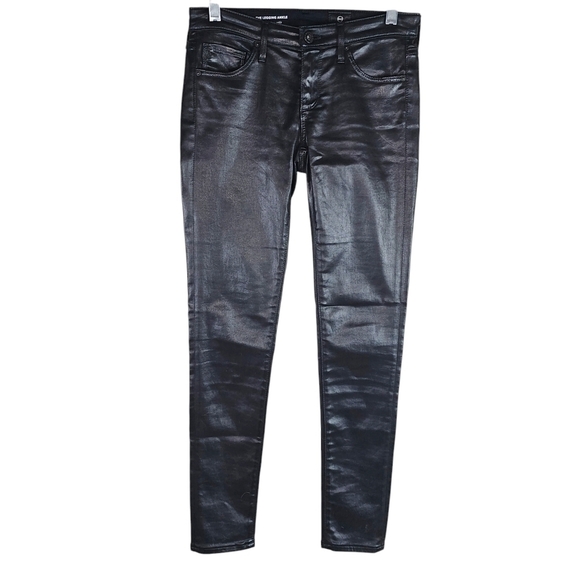 Adriano Goldschmied The Legging Super Skinny Ankle Black Faux Leather Jeans 24R - Picture 1 of 9
